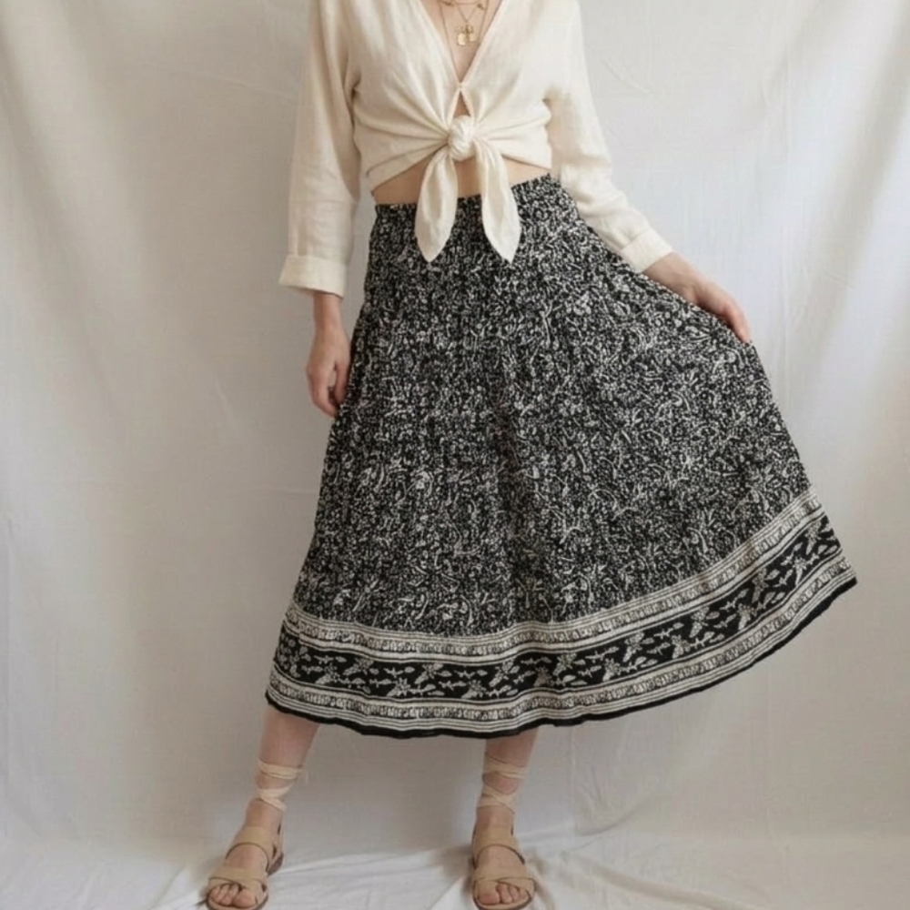 Vintage Derek Heart Boho Broomstick Midi Skirt - Picture 2 of 11